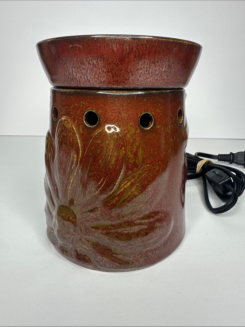 Scentsy Boho Chic Full Size Wax Warmer Golden Brown with Sunflower Detail